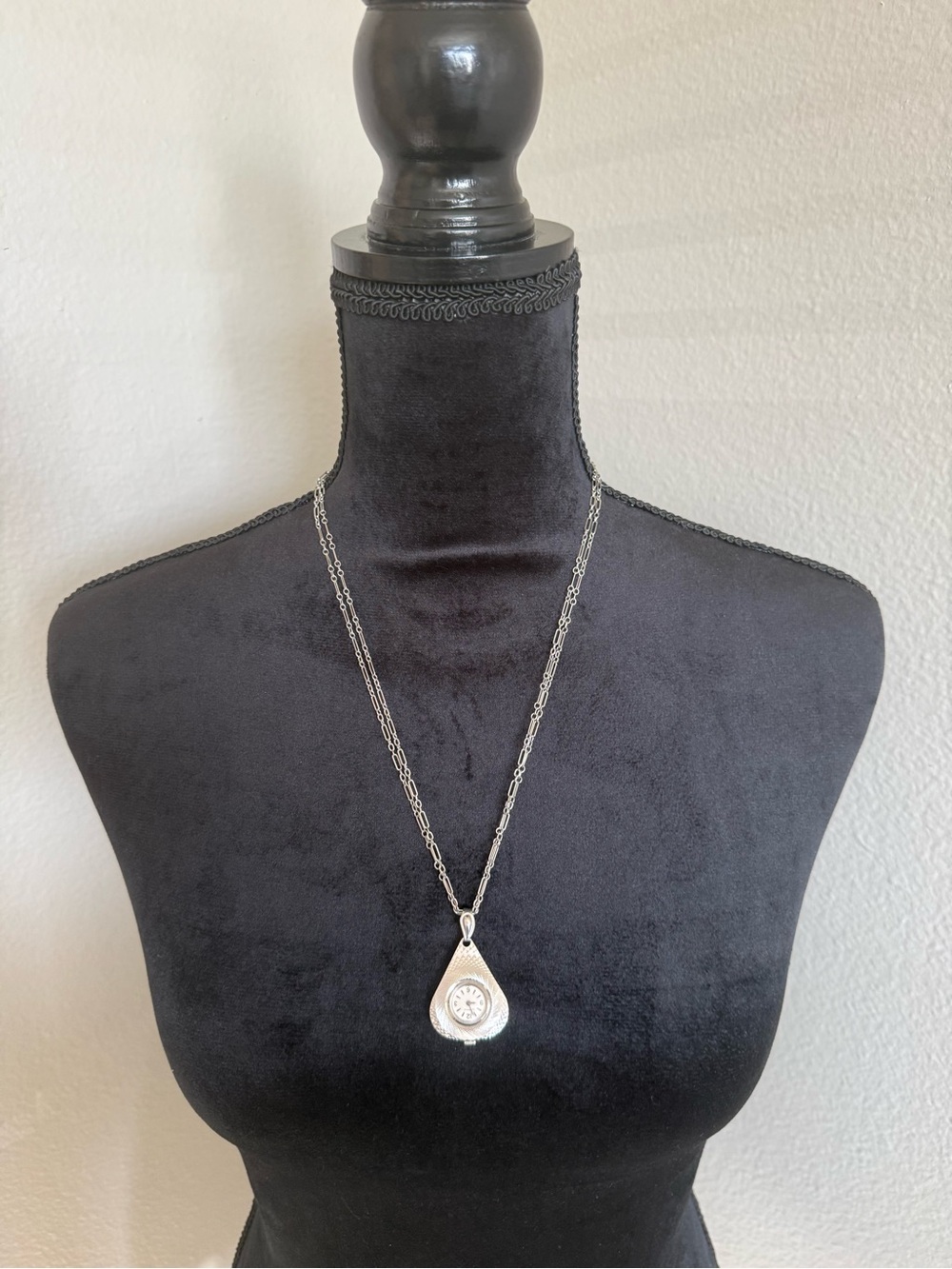 Vintage Caravelle Necklace Swiss Watch 27mm Silver Tone Manual Wind